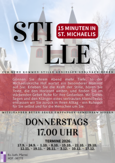 Plakat für das Andachtsformat "15 Minuten Stille"